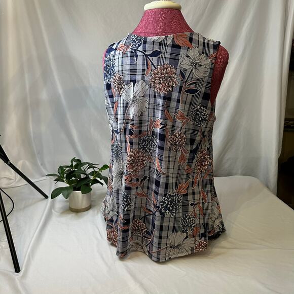 Espresso Blue Floral Flowy Tank Blouse Size Large - Picture 4 of 7